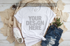 Christmas White T-shirt mockup - Christmas Background Product Image 1