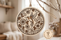 Hummingbird Floral SVG, Round Bird Ornament Laser Cut File Product Image 1