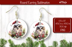 Christmas Round Earring Sublimation Designs Christmas Owl Product Image 1
