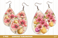 Easter Earring Sublimation, Golden Egg, Flower Earring PNG Product Image 1