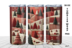 Winter Tumbler Wrap PNG, Red Patchwork Sublimation PNG Product Image 1
