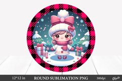 Winter Girl Round Sign PNG. Christmas Sublimation Product Image 1