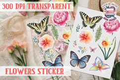 Summer sticker flowers butterfly Spring Botanical PNG Product Image 1