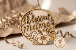 Blessed Mama SVG Laser Cut File, Floral Wooden Ornament SVG Product Image 1