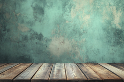 Wooden Table with Green wall Background Wallpaper Product Image 1
