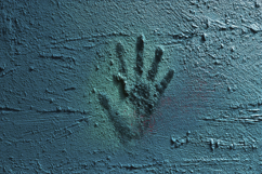 Impression of a Human Hand on a Blue Background Wallpaper Product Image 1