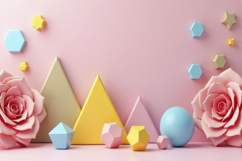 Various Geometric Shapes with Flowers Background Wallpaper Product Image 1