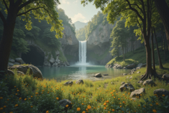 Majestic Jungle Waterfall Scene Background Wallpaper Product Image 1