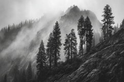 Foggy Mountains and Trees Background Wallpaper Product Image 1