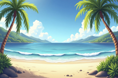 Beach With Palm Tree Background Product Image 1
