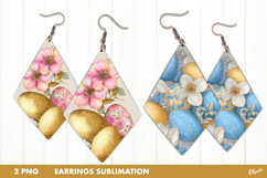 Easter Earring Sublimation, Golden Egg, Flower Earring PNG Product Image 1