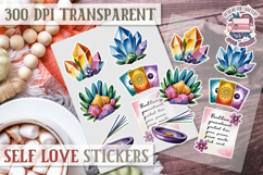 Self Love sticker sheet Scrapbook PNG Nature Watercolor Yoga Product Image 1