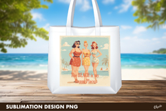 Retro Beach Girls Sublimation, Pin Up Beach Design PNG Product Image 1