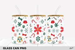 Christmas Dog Glass Can Sublimation. Glass Can Wrap, 16 OZ Product Image 1