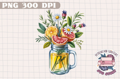 Lemon Jar Sublimation Watercolor PNG Fruits Flowers Product Image 1