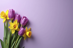 Purple Tulips and Yellow Daffodils Background Wallpaper Product Image 1