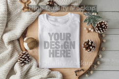 Christmas White T-shirt mockup - Christmas Background Product Image 1