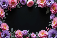 Pink and Purple Flowers on a Black Background Wallpaper Product Image 1