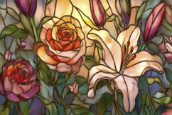 Stained Glass Flowers Background Wallpaper Product Image 1