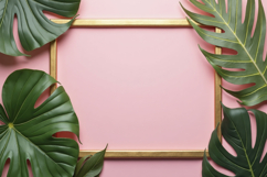 Green Monstera Leaves on a Pink Background Wallpaper Product Image 1