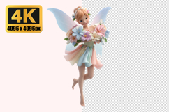 Fairy Holding a Bouquet of Flowers Transparent PNG Product Image 1