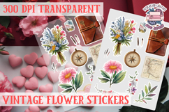 Vintage flowers sticker sheet Spring Botanical PNG Product Image 1