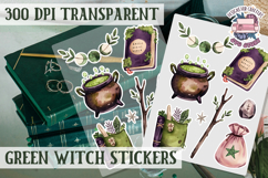 Green Witch sticker sheet Magic Scrapbook PNG Herbs Spells Product Image 1