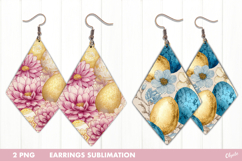 Easter Earring Sublimation, Golden Egg, Flower Earring PNG Product Image 1