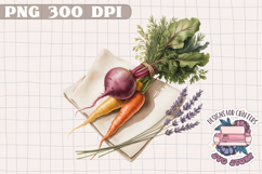 Watercolor Vintage Market Clipart PNG Sublimation Summer Product Image 1