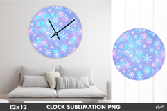 Sparkling Neon Snowflackes PNG, Clock Design Sublimation Product Image 1