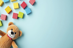 Children's Toys on a Light Blue Background Wallpaper Product Image 1