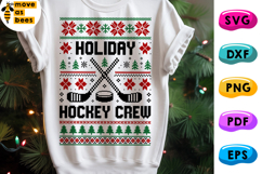 Holiday Hockey Crew Svg, Png, Hockey Ugly Christmas Sweater Product Image 1