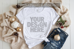 Christmas White T-shirt mockup - Christmas Background Product Image 1