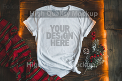 Christmas White T-shirt mockup - Christmas Background Product Image 1