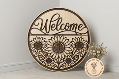 Sunflower Welcome Sign SVG, Floral Laser Cut Door Hanger Product Image 1