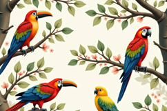 Colorful Birds With Leaves Background Product Image 1