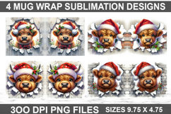 Highland Cow Mug Wrap Sublimation PNG - Christmas Mug Design Product Image 2