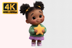 Toddler Girl Holding a Yellow Star Cushion Transparent PNG Product Image 1