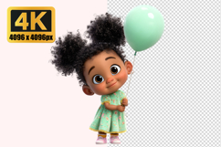 Baby Girl Holding a Green Balloon Transparent PNG Product Image 1