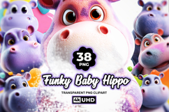 Funky Baby Hippo Clipart Bundle 38 PNG Product Image 1