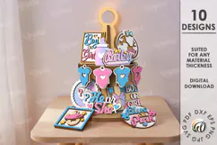 Gender Reveal Tiered Tray Decors Lasercut. Baby SVG Product Image 1