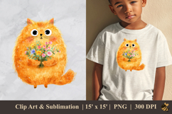 Cute Cat And Flower DTF Sublimation Clipart Design 2 Product Image 1