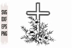 Cross Flowers Svg, Cross Svg, Flowers Svg, Silhouette Product Image 2