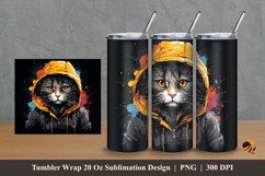 Cat Wearing Jacket Tumbler Wrap Sublimation Design 2 Product Image 1