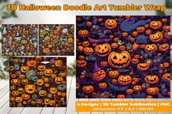 3D Halloween Doodle Art Tumbler Wrap Design Product Image 2