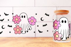 Ghost and Flowers Can Glass 16oz Wrap SVG, Halloween Ghost. Product Image 2