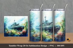 War Submarine Tumbler Wrap Sublimation Design 2 Product Image 1