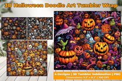3D Halloween Doodle Art Tumbler Wrap Design Product Image 2