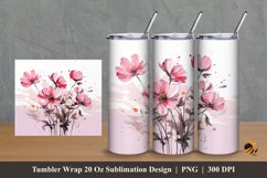 Pink Floral Tumbler Wrap Sublimation Design 2 Product Image 1