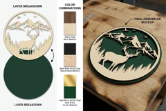 Deer Mountain Forest Scene Round Laser Cut SVG Product Image 2